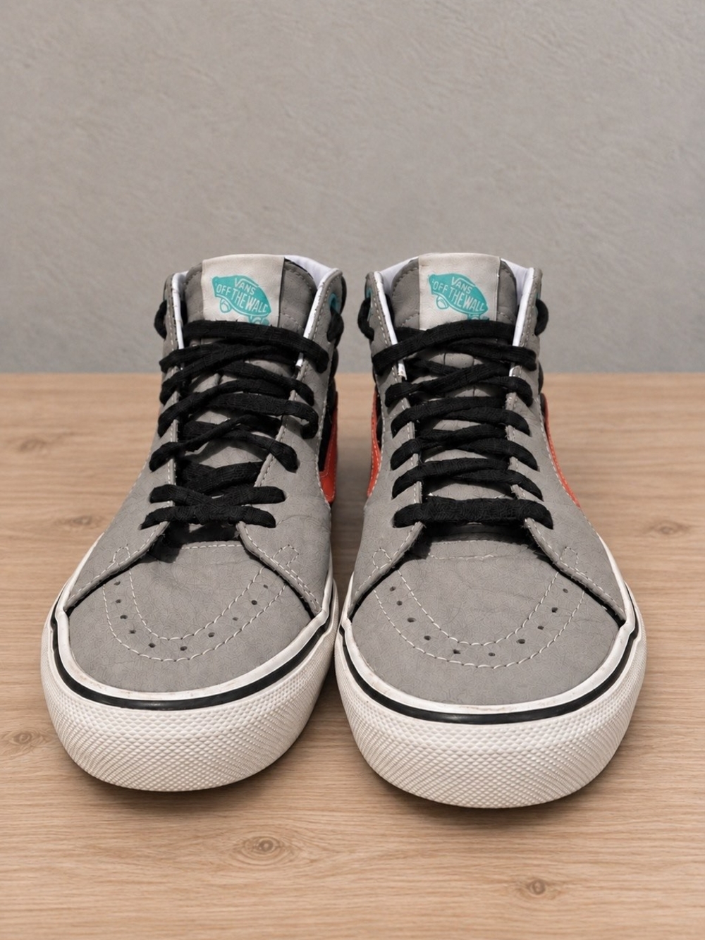 Vans Gray Mid-Top Sneakers with Orange Side Stripe